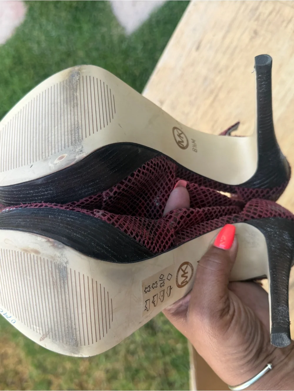 Michael Kors Burgundy Snake-Embossed Platform Slingback Heels
